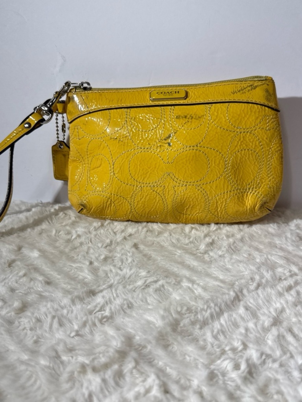 Coach Yellow Signature Patent Leather Wristlet Clutch